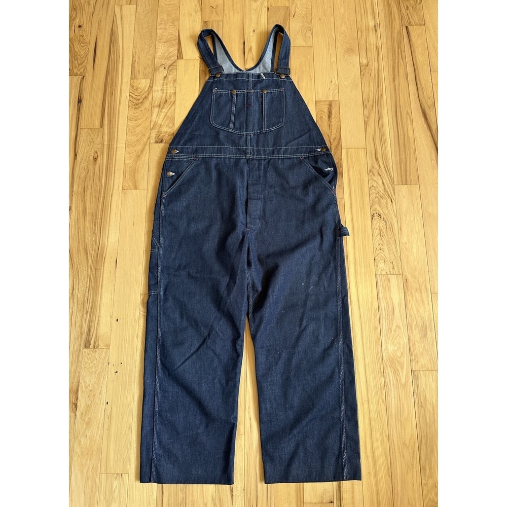 VTG Montgomery Ward Bib Overalls Sanforized Denim Mens 42x32 Union Made In USA - Picture 1 of 10